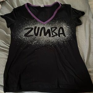Zumba t-shirt, black, purple and sparkly design.